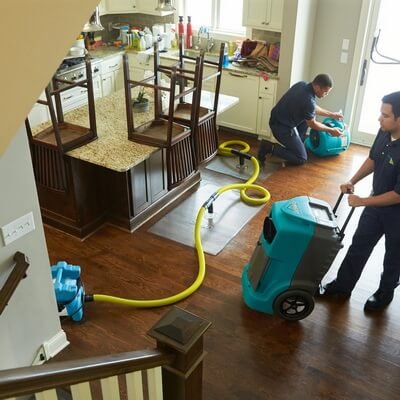 professionals drying out a house after water damage