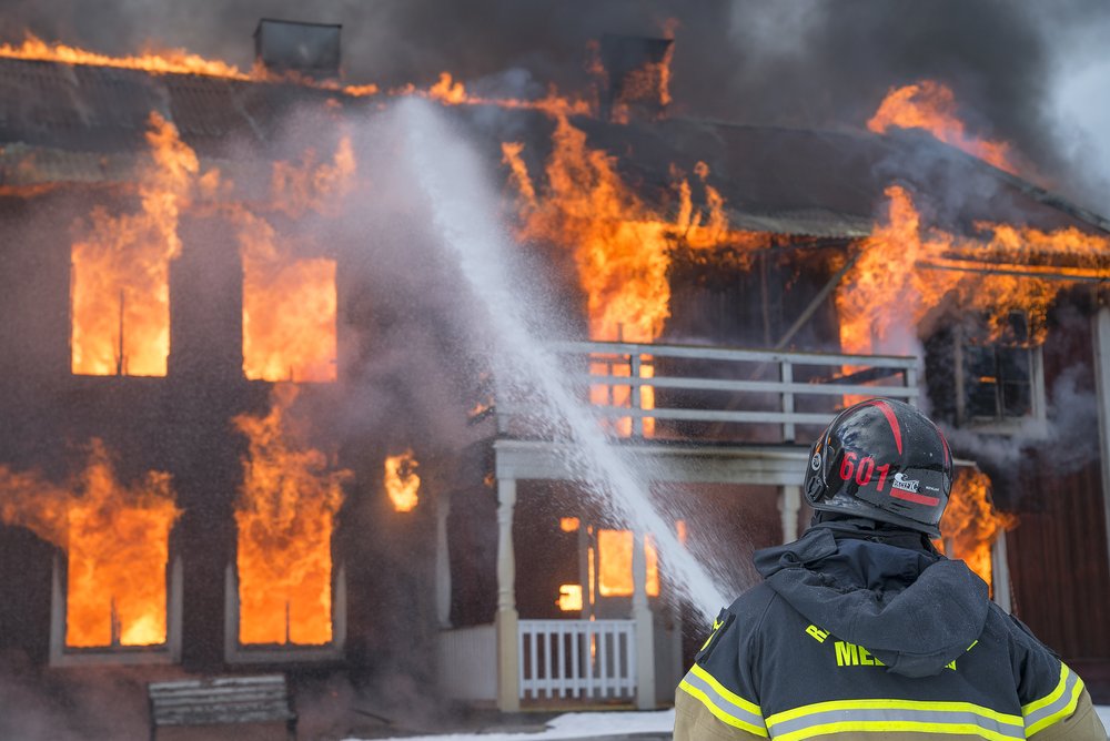 house on fire and fire damage